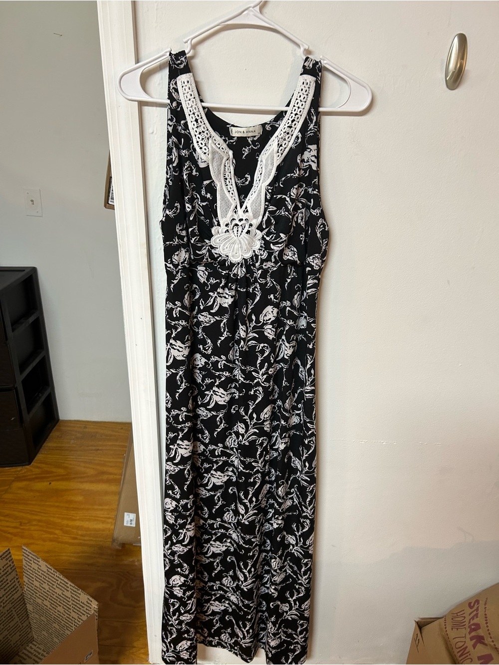 Jon & Anna Black and White Floral Maxi Dress with Crochet Detail